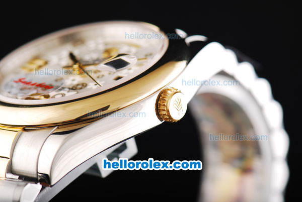 Rolex Day-Date II Oyster Perpetual Automatic Movement Two Tone with Gold Bezel and Flower Pattern Silver Dial - Click Image to Close